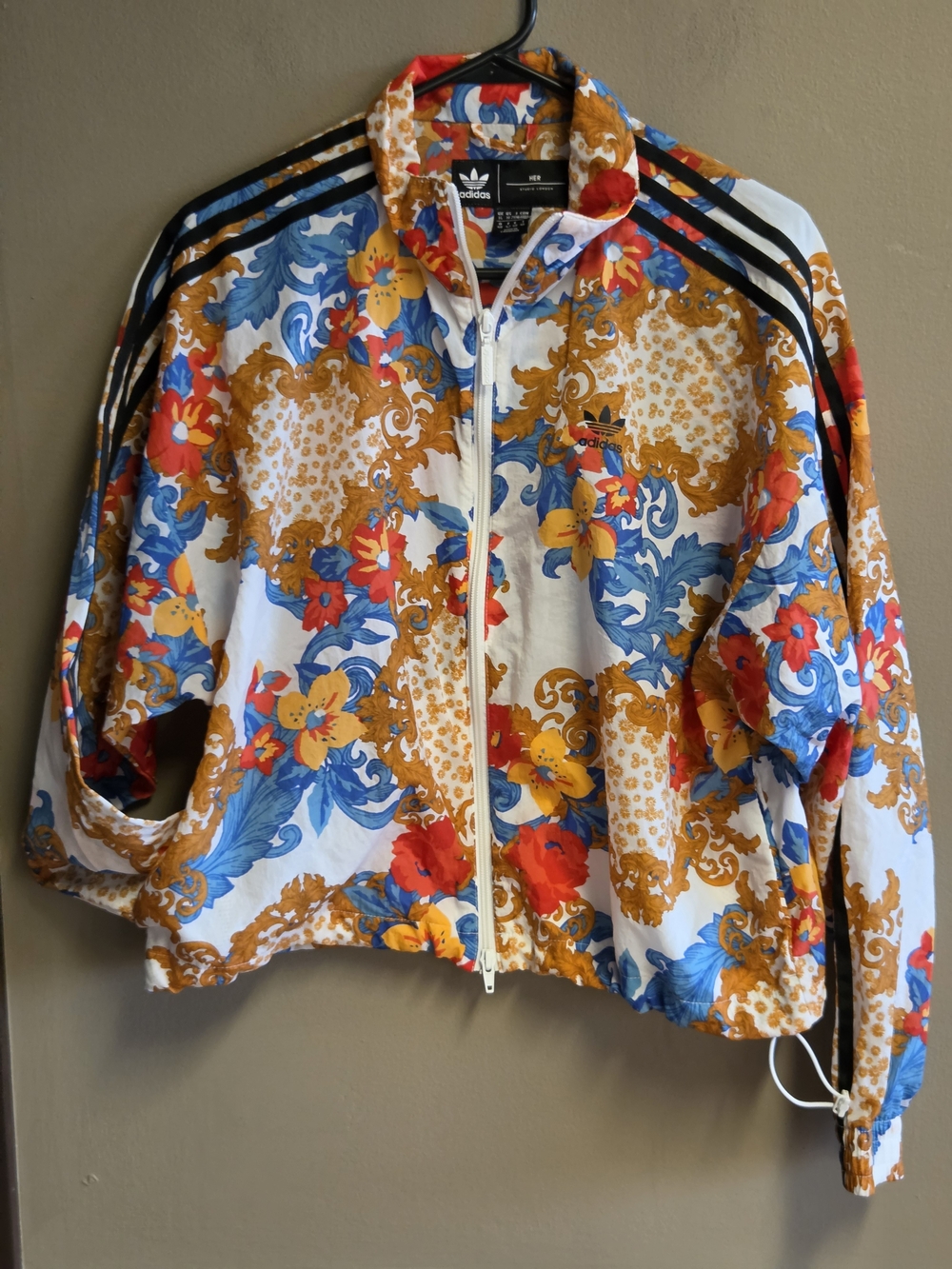 adidas Multicolor Floral Bomber Jacket with Black Stripes